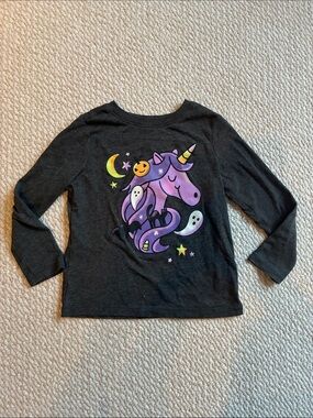 Old Navy 4T Girls' Black Long-Sleeve Unicorn Graphic Tee